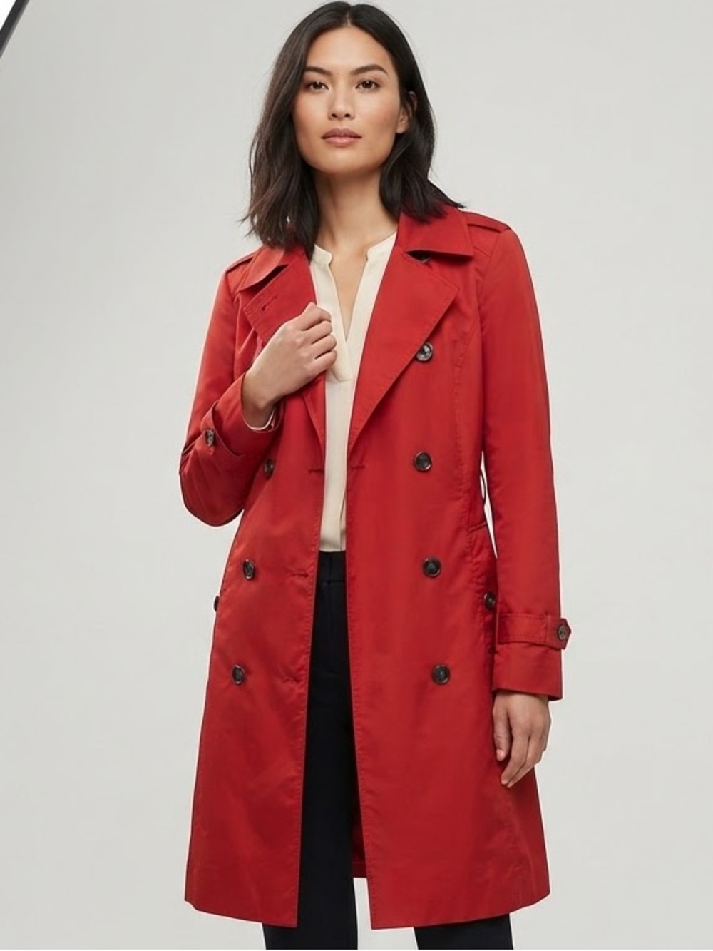 Cole Haan Red Double-Breasted Trench Coat